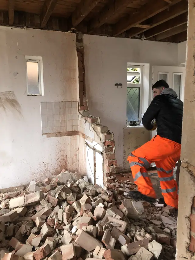 Room stripped back to the walls and floor ahead of structural work